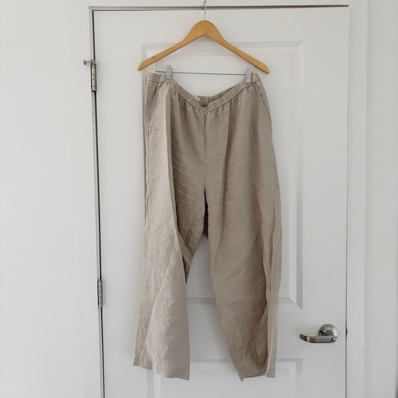 Eileen Fisher Pants - Eileen Fisher Linen Pull On Pants Elastic Neutral Minimalist
